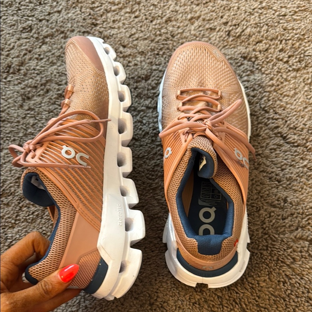 On Running Orange + Navy Athletic Shoes - Picture 4 of 8
